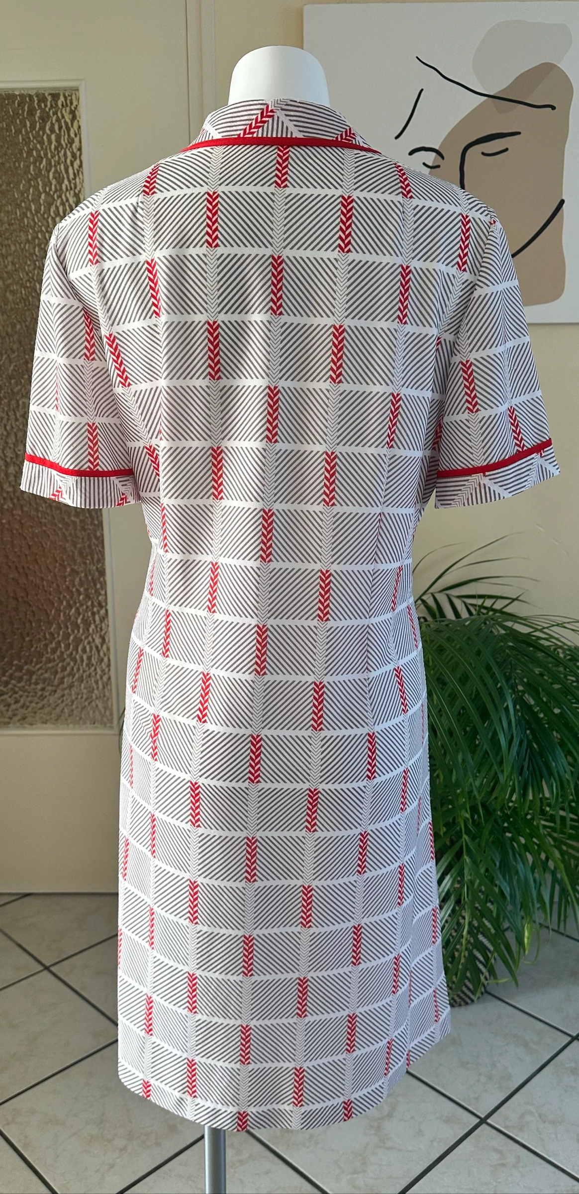 Vintage gewatteerde jurk rood en beige maat 42 – Perfecte staat – photo 12